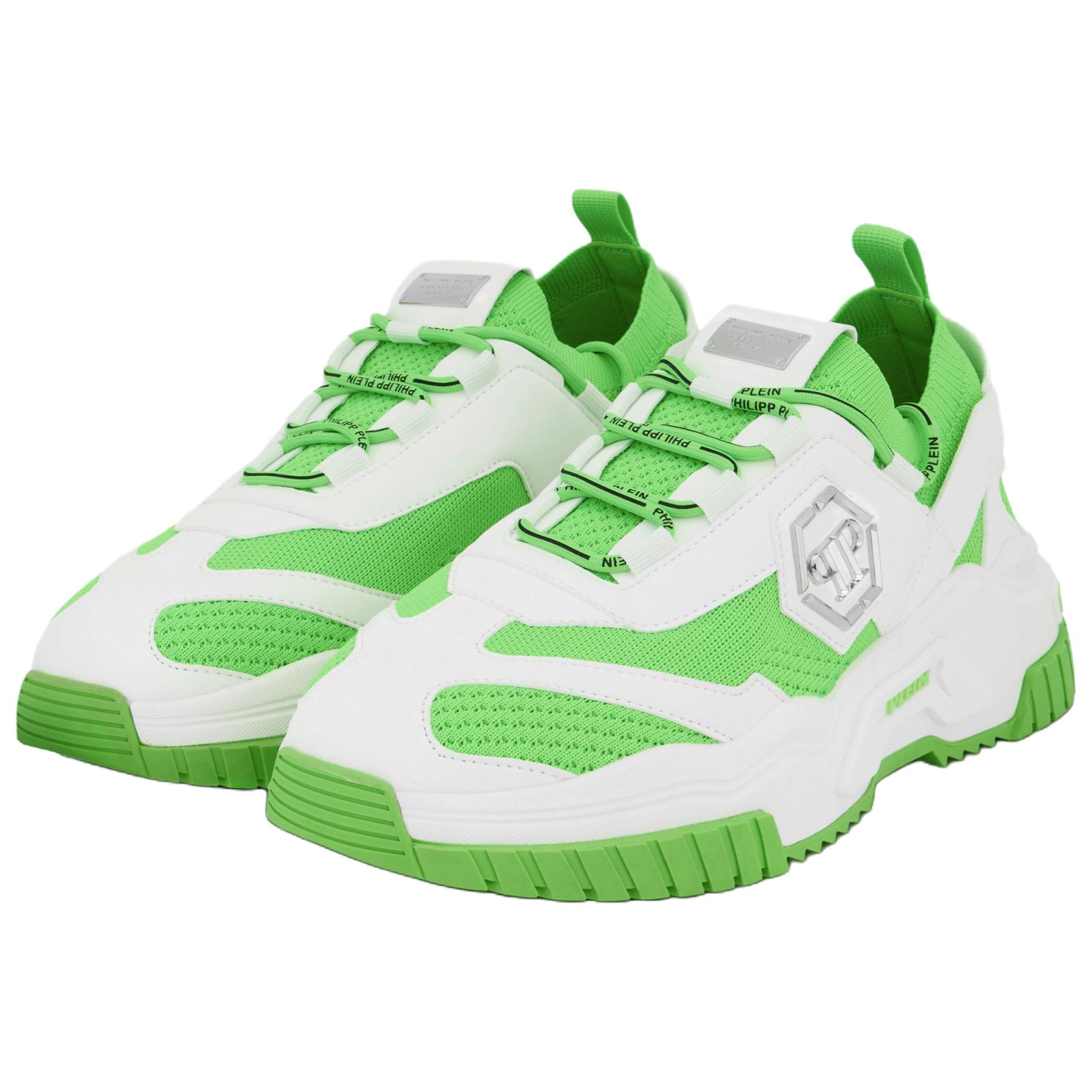 PHILIPP PLEIN Predator Leather Low top Chunky Sneakers Unisex белый зеленый — фото 4
