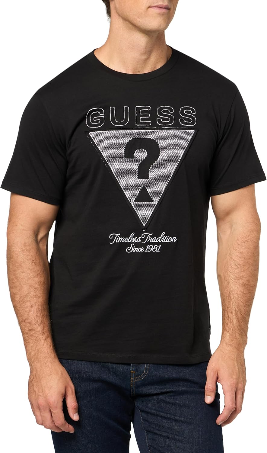 

Мужская футболка GUESS Eco с коротким рукавом, классическая, Jet Black
