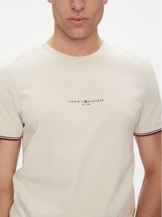 Футболка обычного кроя Logo MW0MW32584 Tommy Hilfiger, бежевый — фото 4