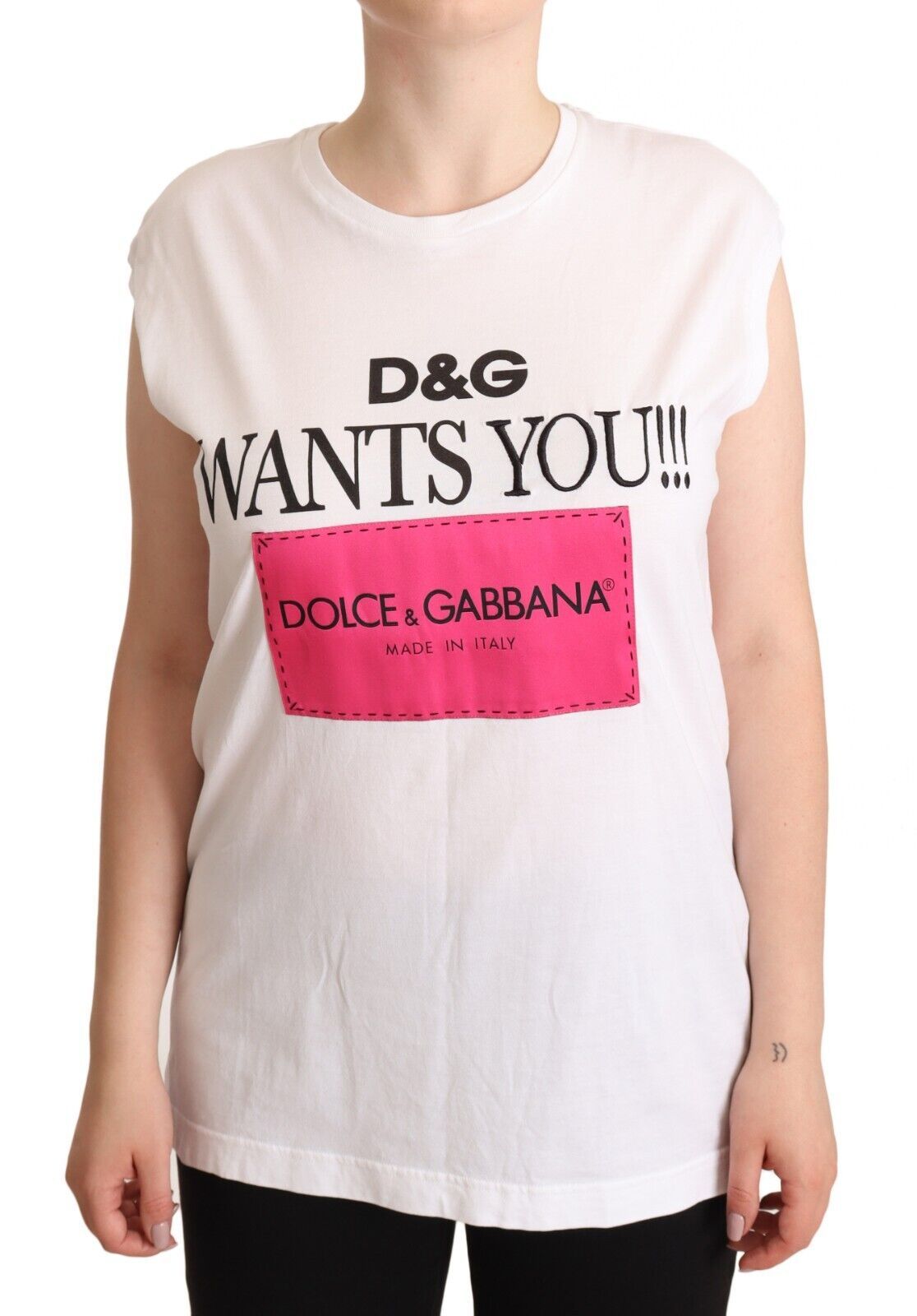 

Шикарная белая хлопковая футболка с круглым вырезом Dolce & Gabbana