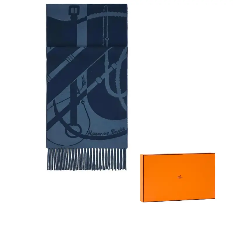 

HERMES Шарф мужской вязаный кашемировый Blue