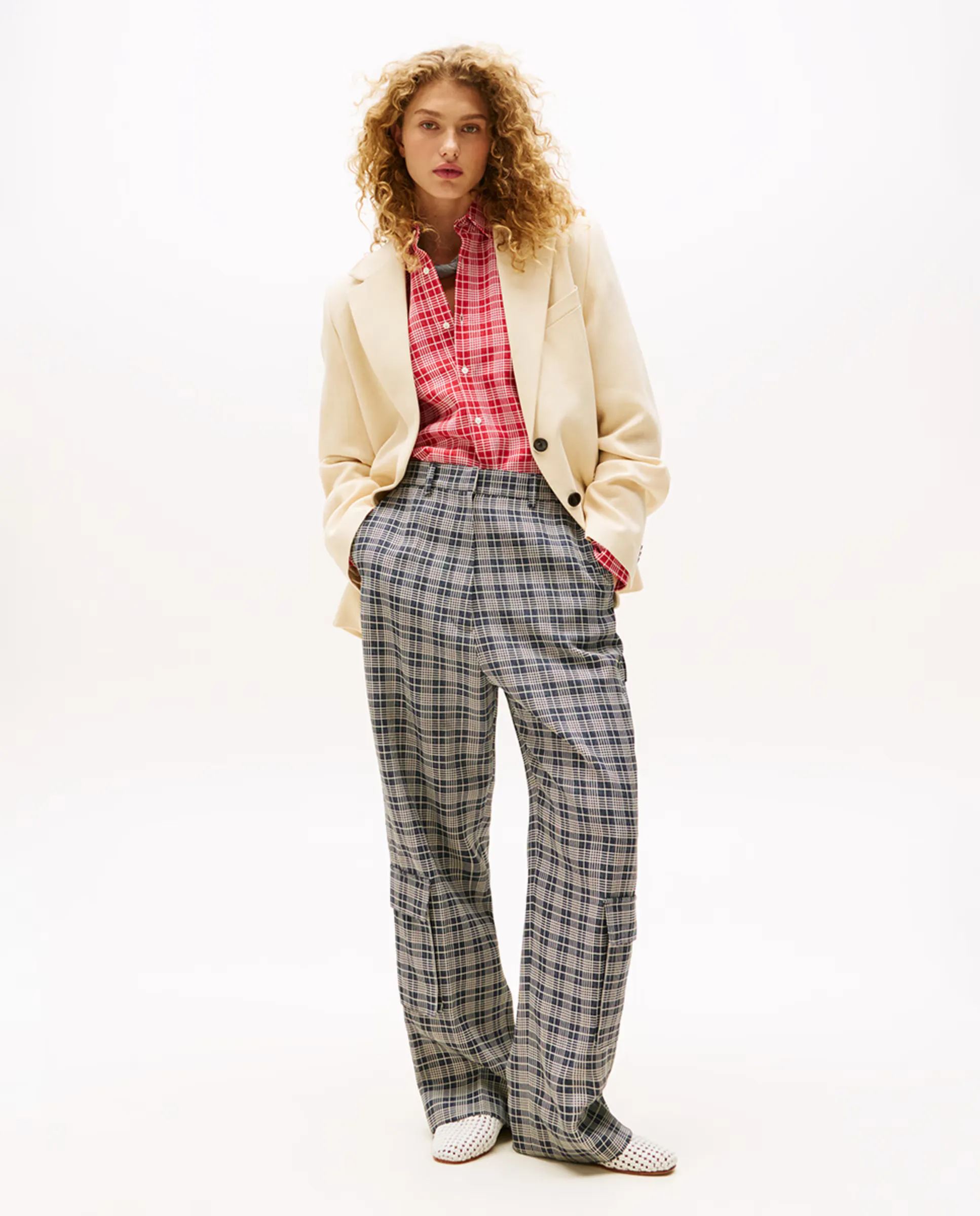

TH SS25 RUNWAY Брюки женские в стиле карго в клетку Tommy Hilfiger, темно-синий