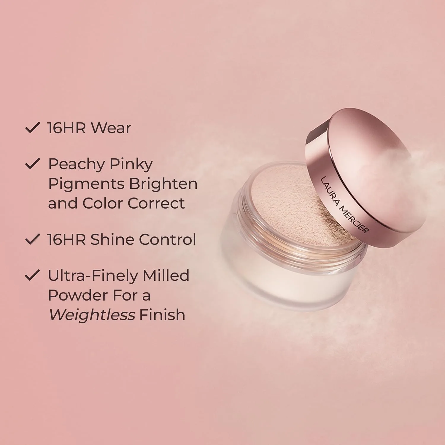 Laura Mercier Translucent Loose Setting Powder в оттенке Tone-Up Rose: контроль жирного блеска на 24 часа, мягкий матовый финиш, для нормальной и жирной кожи, оживляет светлый и средний тон + набор с велюровой пуф — фото 4