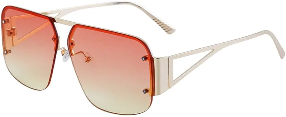 

MUTYNE Безободковые металлические солнцезащитные очки для женщин, роскошные винтажные квадратные солнцезащитные очки для мужчин, ретро без оправы, C2 Pink Yellow