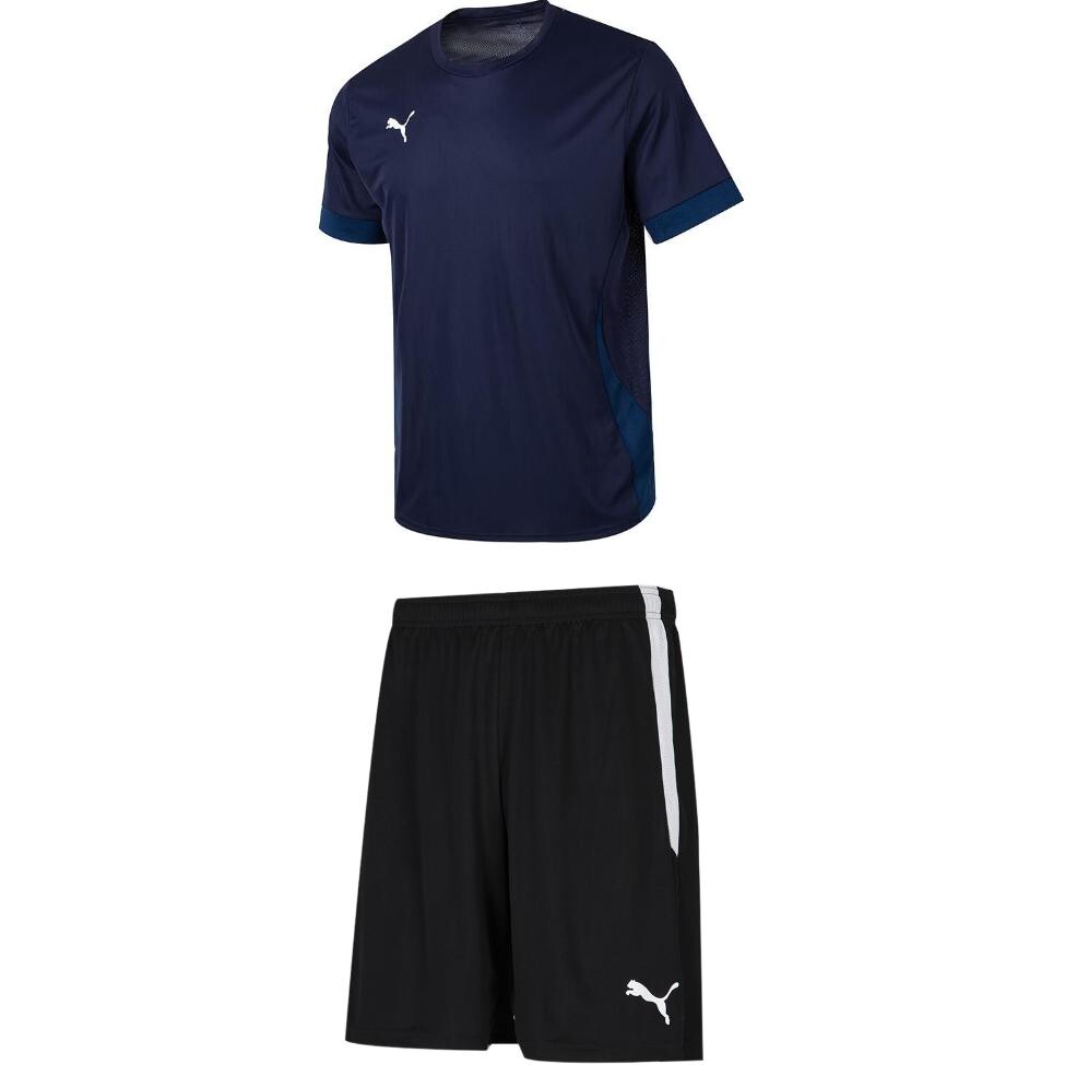 

Повседневный спортивный мужской комплект: темно-синяя футболка + черные шорты Puma, темно-синий
