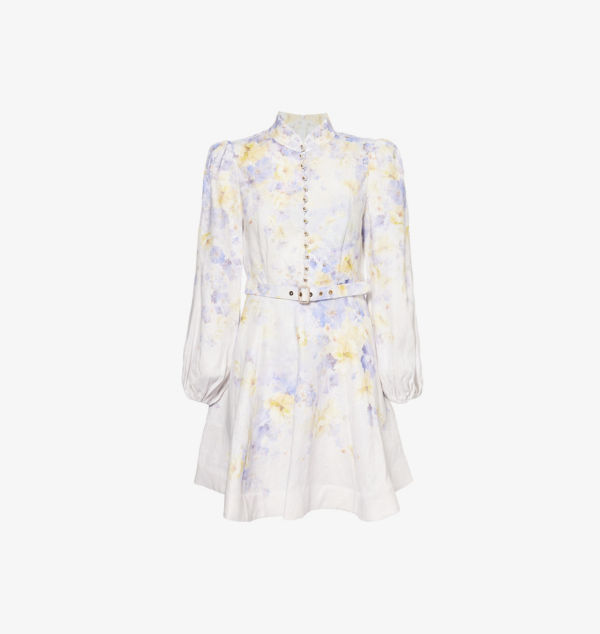

Мини-Платье Crush из льна с цветочным узором и пуговицами Zimmermann, цвет lilac floral