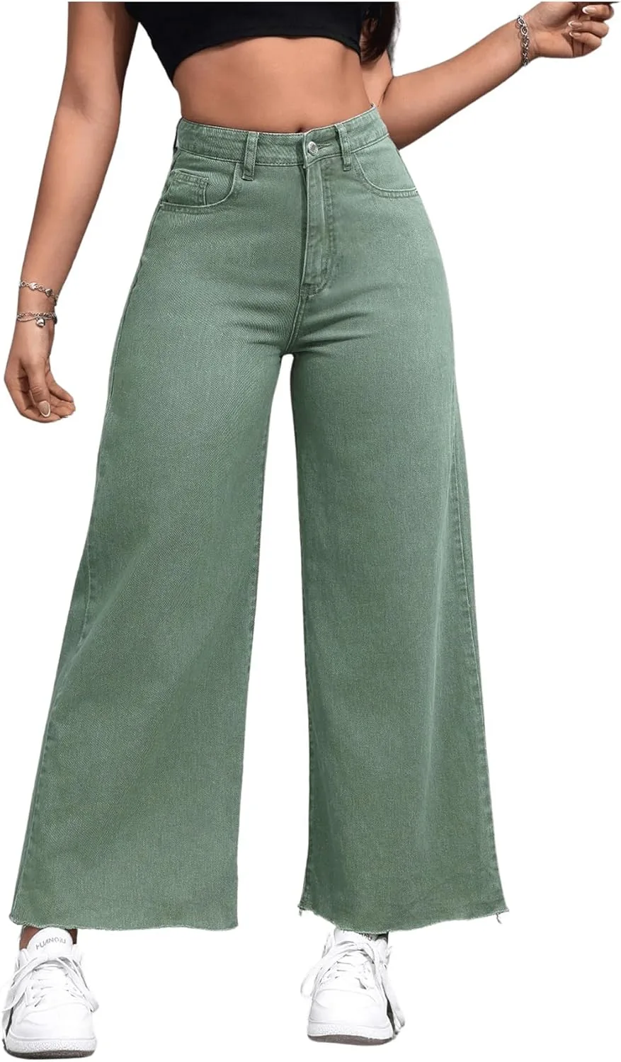 

WDIRARA Женские джинсы с высокой талией и широкими штанинами Raw Hem