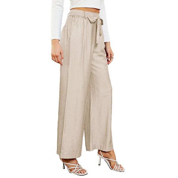 

Женские брюки с высокой талией и широкими штанинами для офиса и повседневной носки с регулируемым поясом Seoria, Khaki