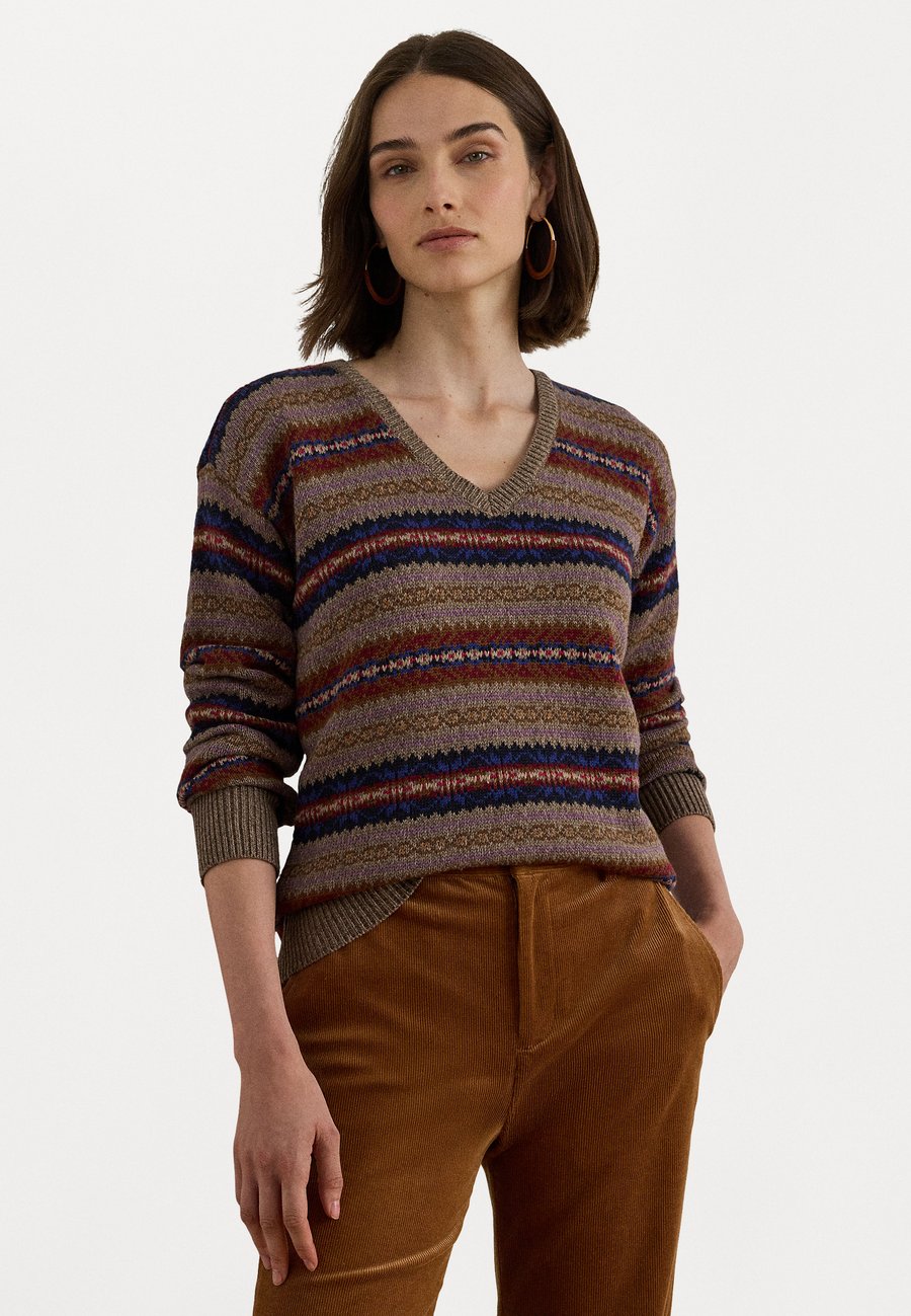 

Джемпер Lauren Ralph Lauren FAIR ISLE COTTON-LINEN V-NECK SWEATER, Taupe Heather/Taupe