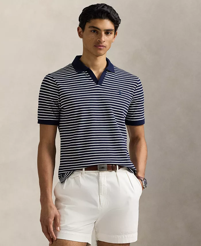 

Мужская классическая полосатая поло из эластичной сетчатой ткани Polo Ralph Lauren, синий