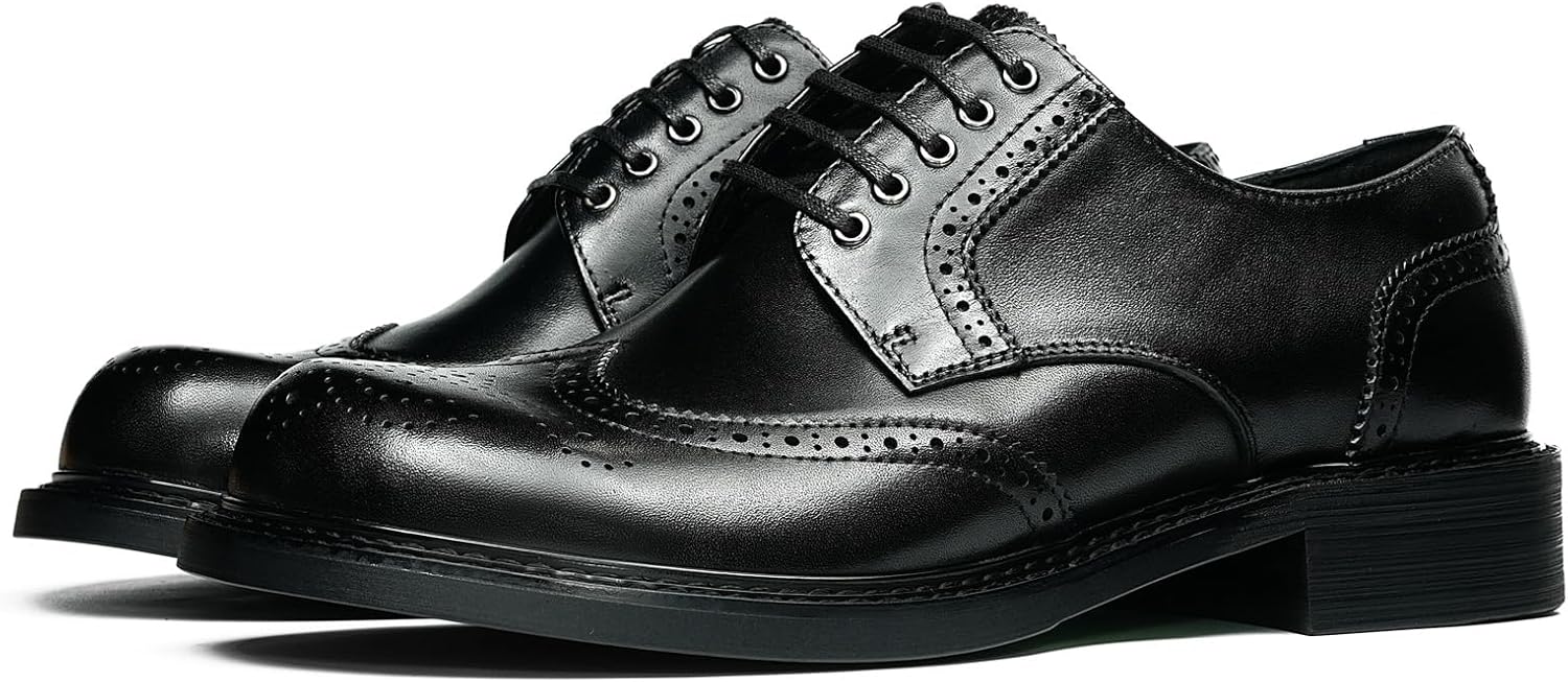 Мужские классические туфли Business Authentic Derby для мужчин, броги с крылышками, круглый носок, 5 отверстий для шнуровки, гладкая кожа, формальные и повседневные, модель 96181 Windhana, черный — фото 3