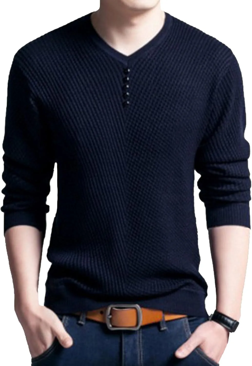 

Мужской свитер Maiyifu-GJ V-образным вырезом, мягкий, облегающий