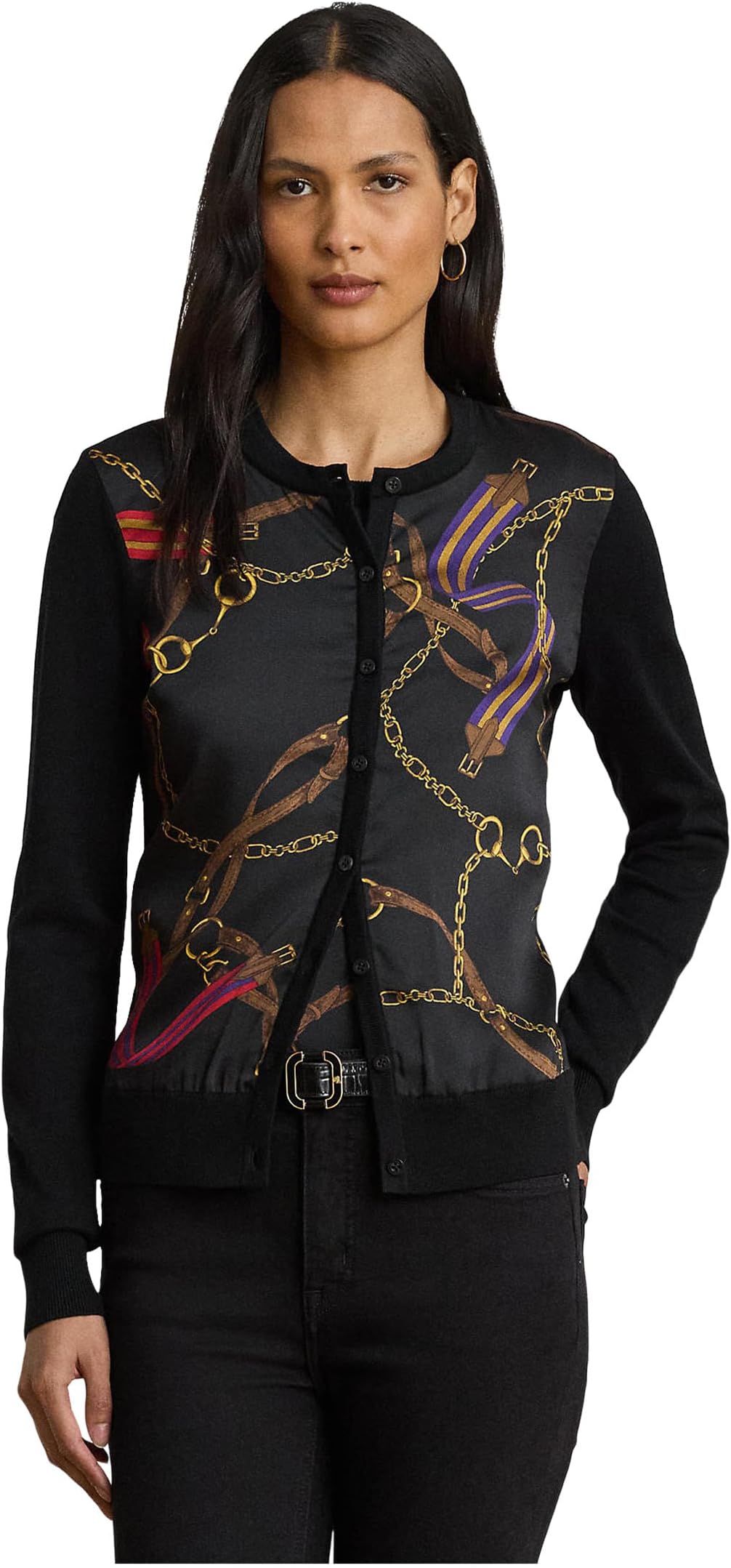 

Свитер Lauren Ralph Lauren Women's Belting-Print Cotton-Blend Cardigan, Black Multi