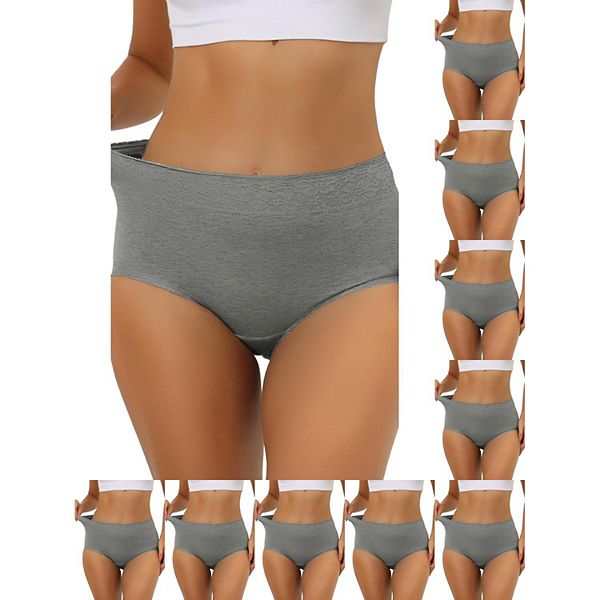 

10 упаковок женского хлопкового белья с высокой талией, кружевной отделкой, эффектом контроля живота и полным покрытием Inspire Chic, Gray