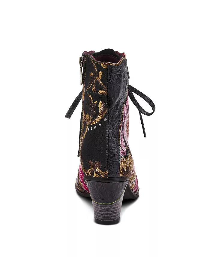 L’Artiste Women’s SIREN вышитые цветочные ботильоны на шнуровке с тисненой кожей, фигурным кантом и коническим каблуком L'Artiste, черный — фото 4