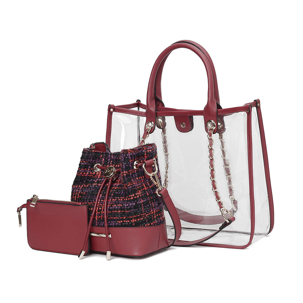 

Сумка Diva PVC с твидовой ведерком и маленьким клатчем от Mia K MKF, красный