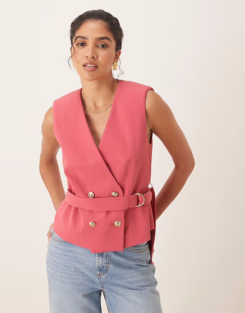 

Жилет с завязкой ягодного цвета Asos Design
