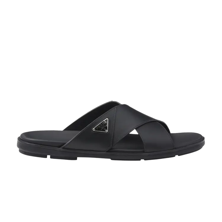 

Шлепанцы Prada Leather Criss Cross Slide 'Black', черный