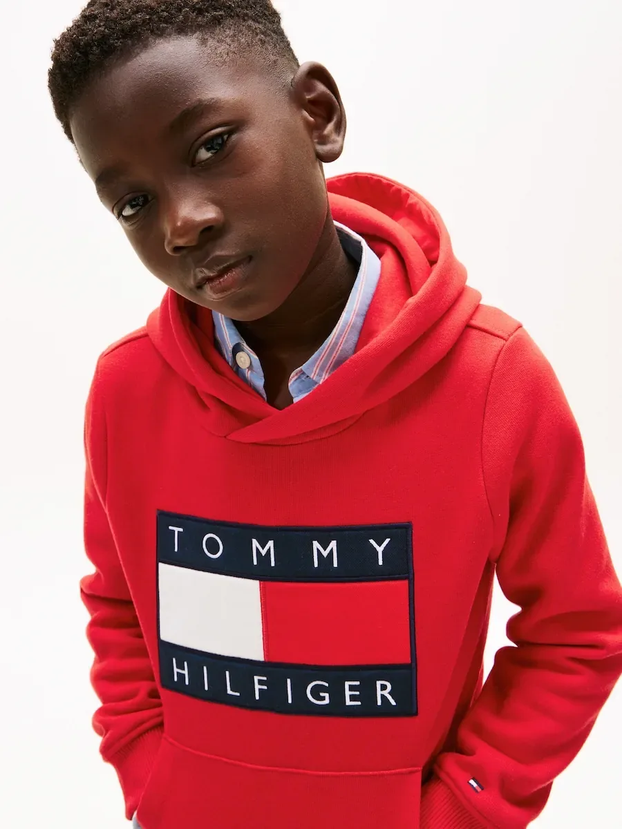 Детская толстовка с капюшоном и логотипом-флагом Tommy Hilfiger, красный — фото 3
