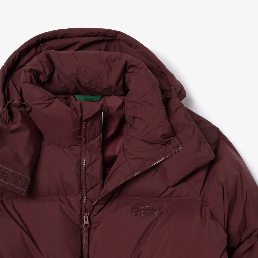 Пуховик Lacoste с капюшоном, длинный, коричневый — фото 2