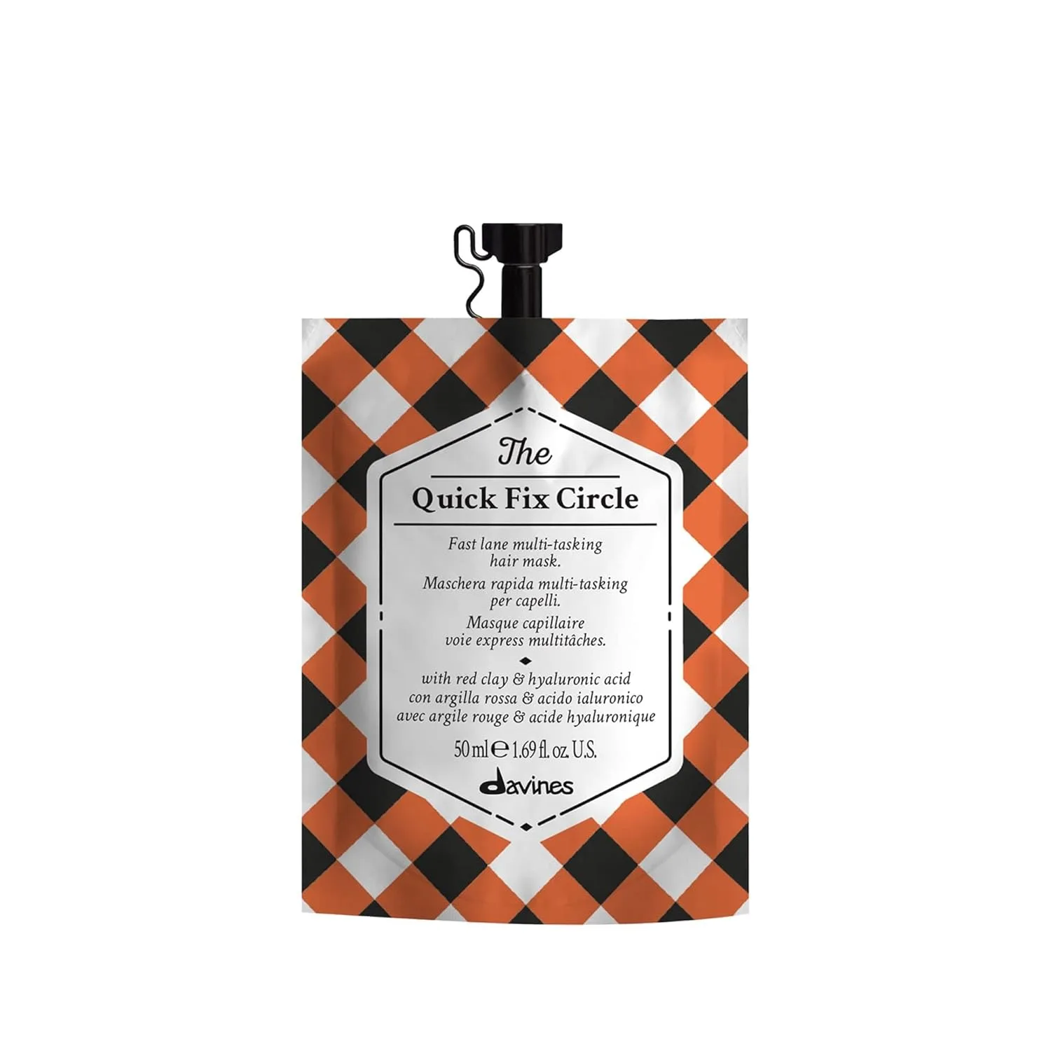 Davines The Quick Fix Circle, быстродействующая увлажняющая маска для волос - увлажняет и распутывает за 3 минуты с красной глиной и гиалуроновой кислотой, мгновенный объем и блеск, 50 мл