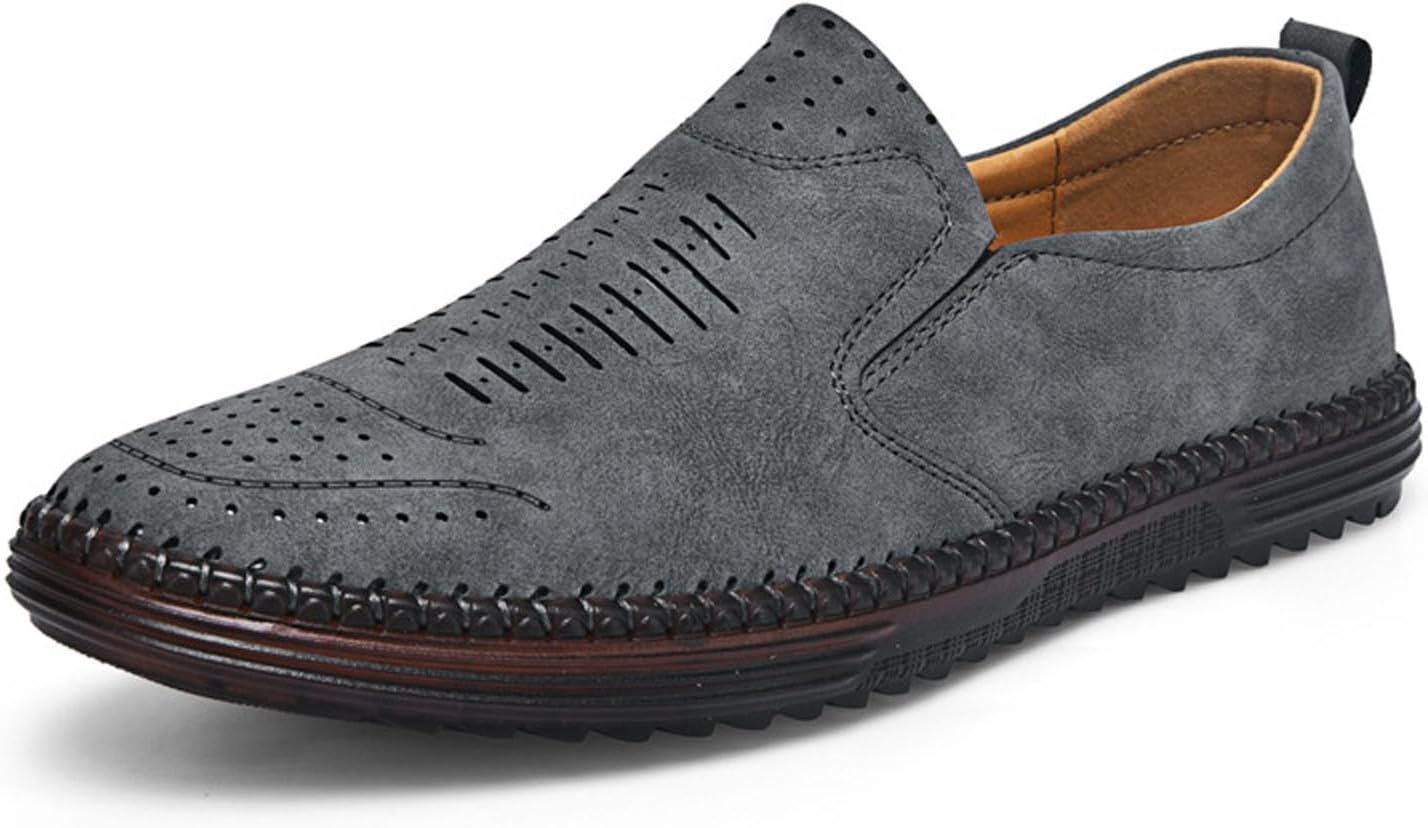 

Мужские слипоны-лоферы из ортопедической кожи - противоскользящие, дышащие и удобные с поддержкой свода стопы для ношения в течение всего дня, мужские лоферы и мокасины Generic, серый