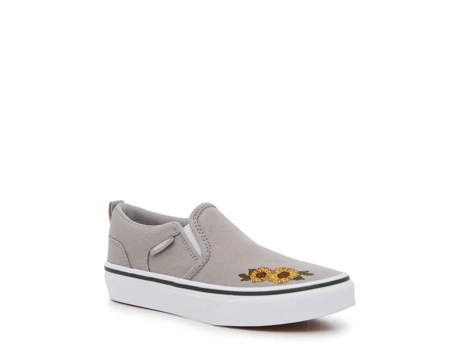 Детские кроссовки Vans Asher, серые с белым цветочным принтом, на платформе, модель ZAP967