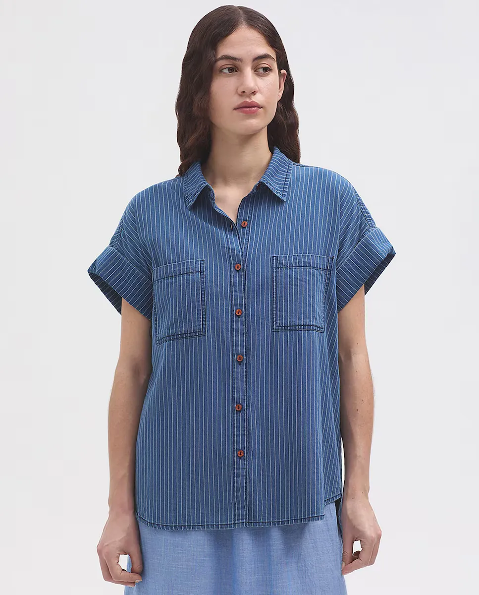 

Женская полосатая хлопковая рубашка Nice Things, синий