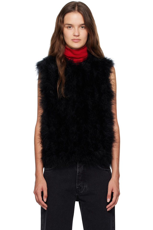 

Yves Salomon Черный укороченный жилет с перьями