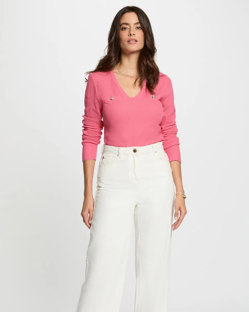 

Женский приталенный джемпер с V-образным вырезом Morgan, розовый