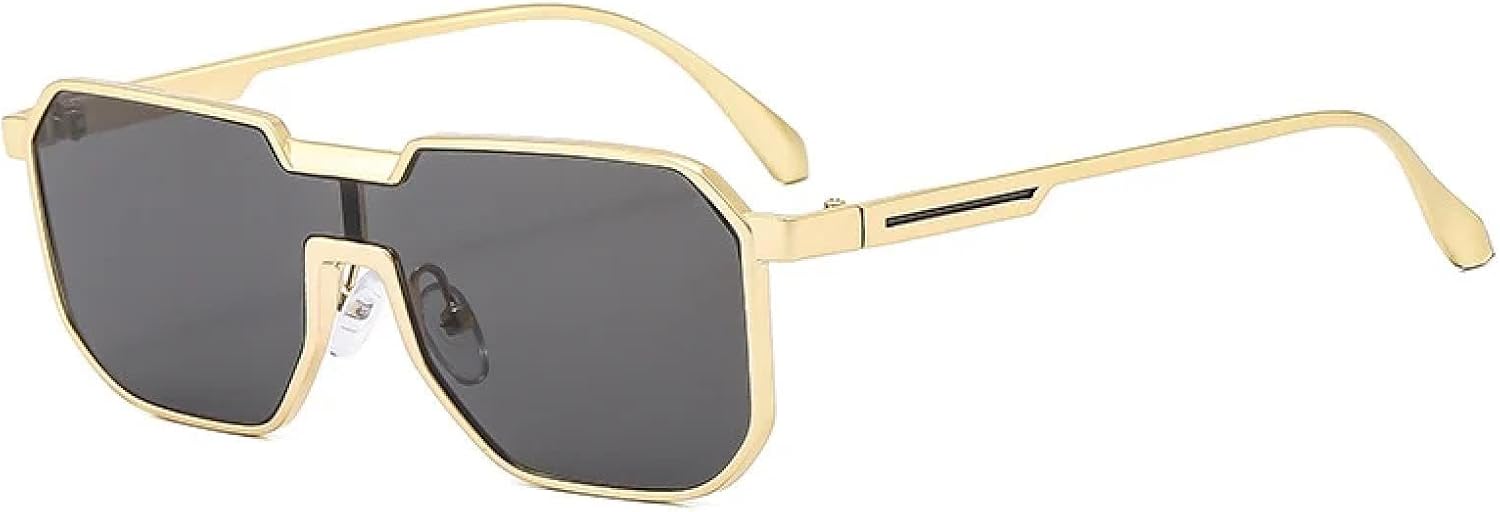 

Ретро-солнцезащитные очки без оправы для женщин, модные, с цельными линзами, черные, с защитой от УФ-излучения UV400, для мужчин, роскошные, металлические VFDHN, Gold-black