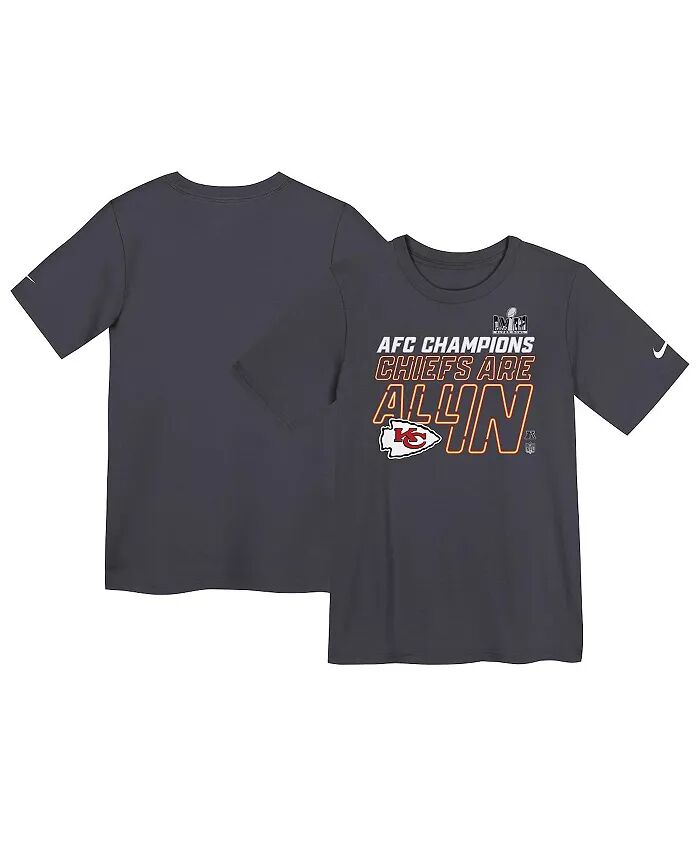 

Футболка для мальчиков и девочек цвета антрацит, Kansas City Chiefs 2023 AFC Champions Locker Room Trophy Collection Nike