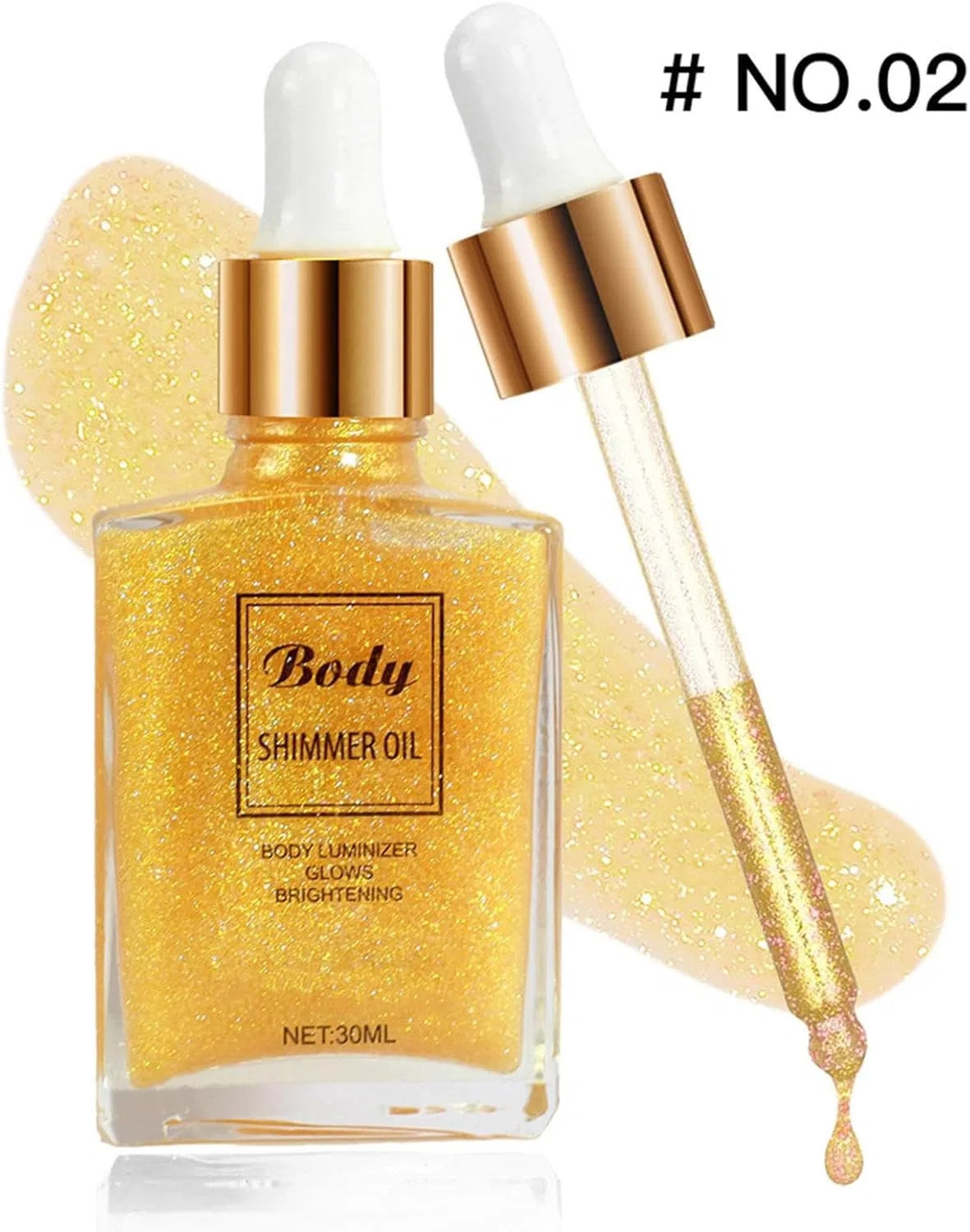 Блеск для лица и тела Glitter Oil увлажняющий Natural 30 мл желтый — фото 4