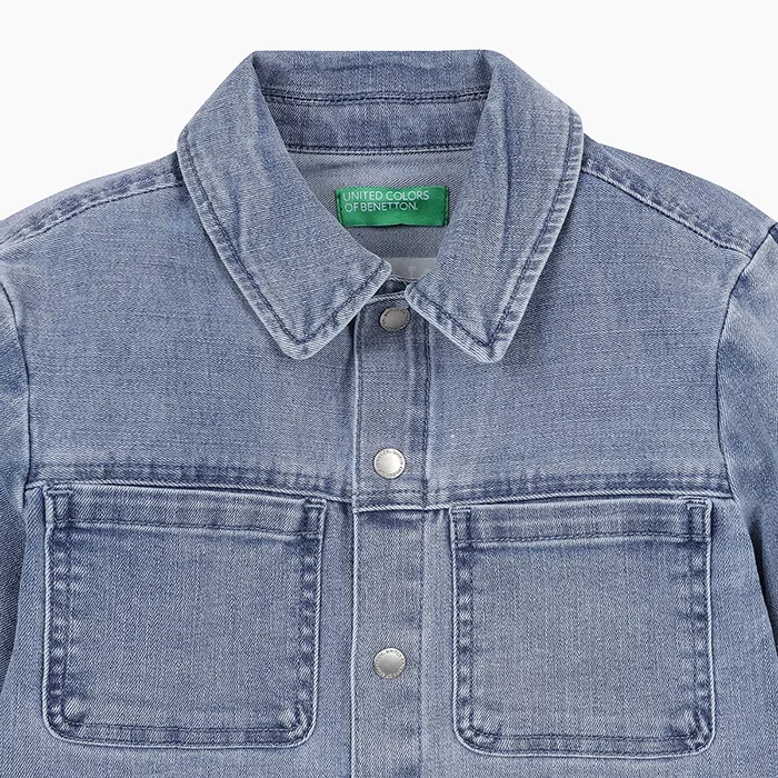 Детская синяя стандартная джинсовая куртка от Benetton Kids — фото 3