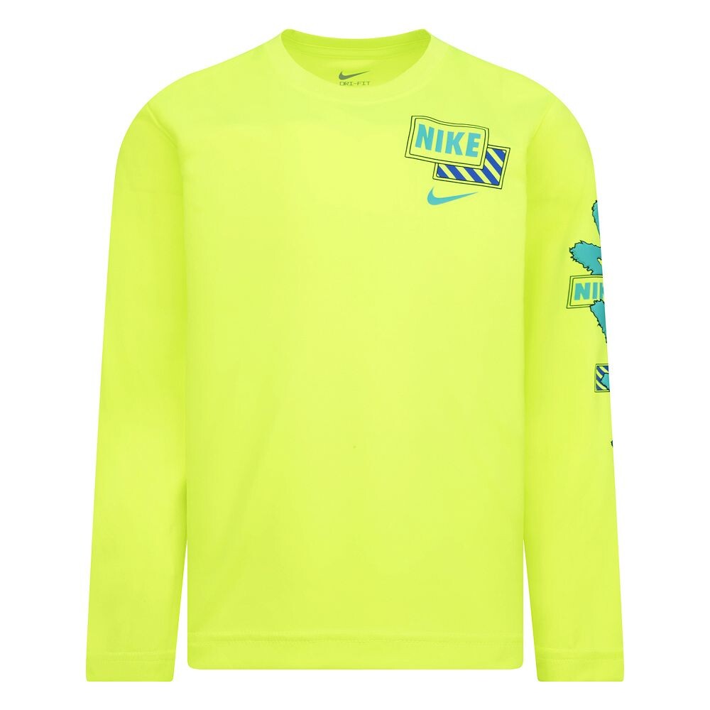 

Футболка Nike Swoosh Scribble Dri-FIT с длинными рукавами для мальчиков 4–7 лет, цвет Yellow Volt