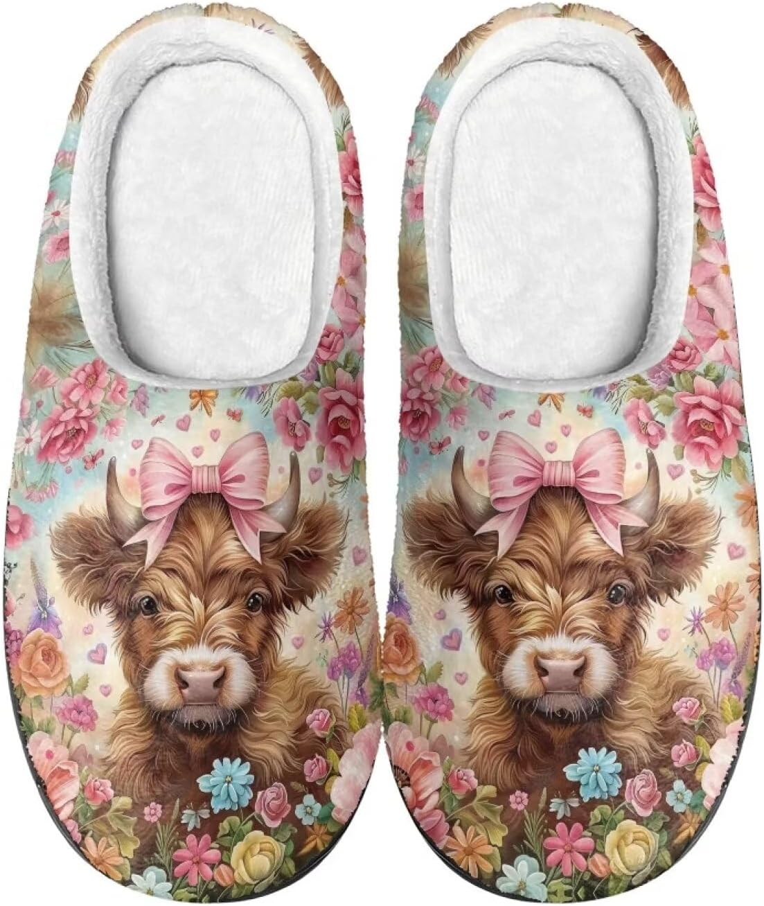 

Теплые мягкие удобные домашние тапочки DISNIMO для женщин и девушек на осень и зиму, A Flower Highland Cow