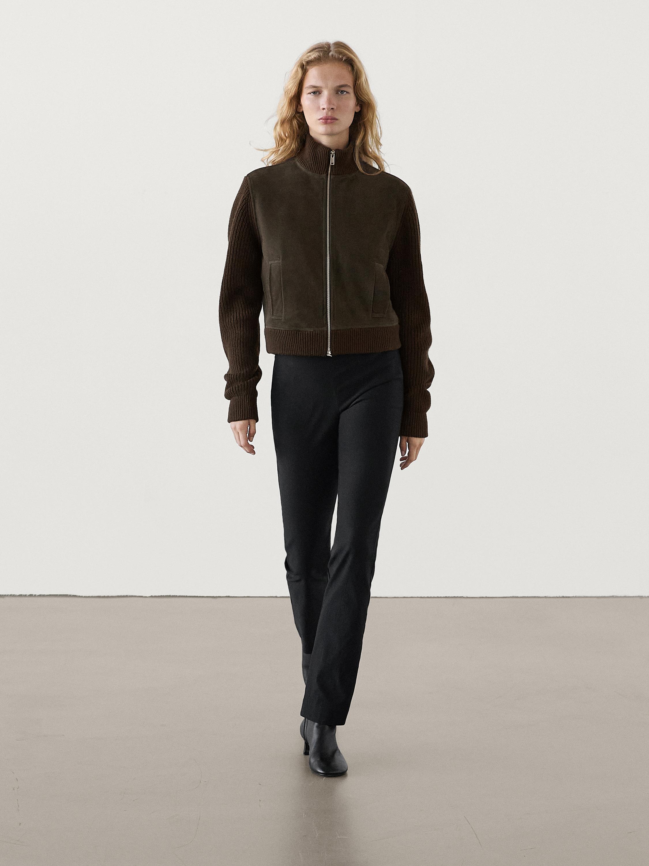 

Куртка из контрастной кожи и шерсти Massimo Dutti, коричневый