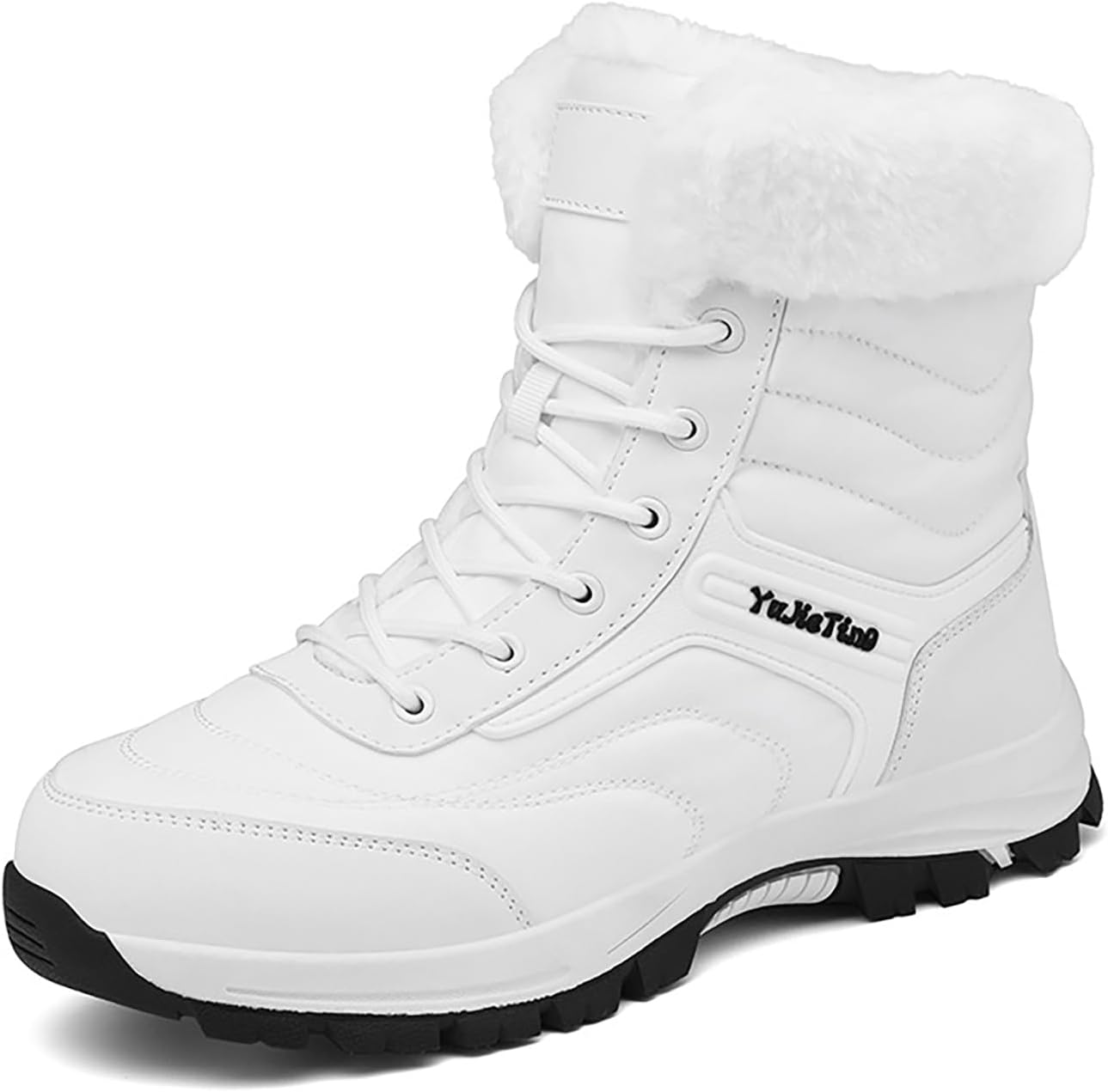 

Мужские водонепроницаемые ботинки на шнуровке и без застежки, теплые с полной меховой подкладкой, противоскользящие, с плоской подошвой, походные ботинки до щиколотки для зимних прогулок, альпинизма и работы Faglkak, белый