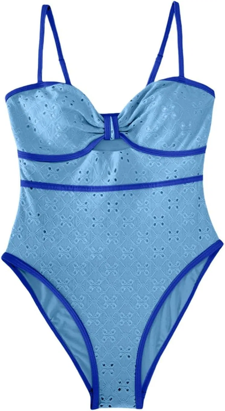 Женский цельный купальник с вырезами, цветочный Monokini, Blue — фото 4