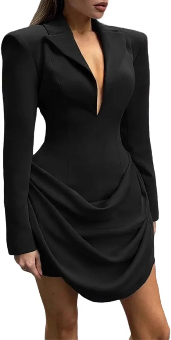 Женское облегающее платье с драпировкой Lapel, Black