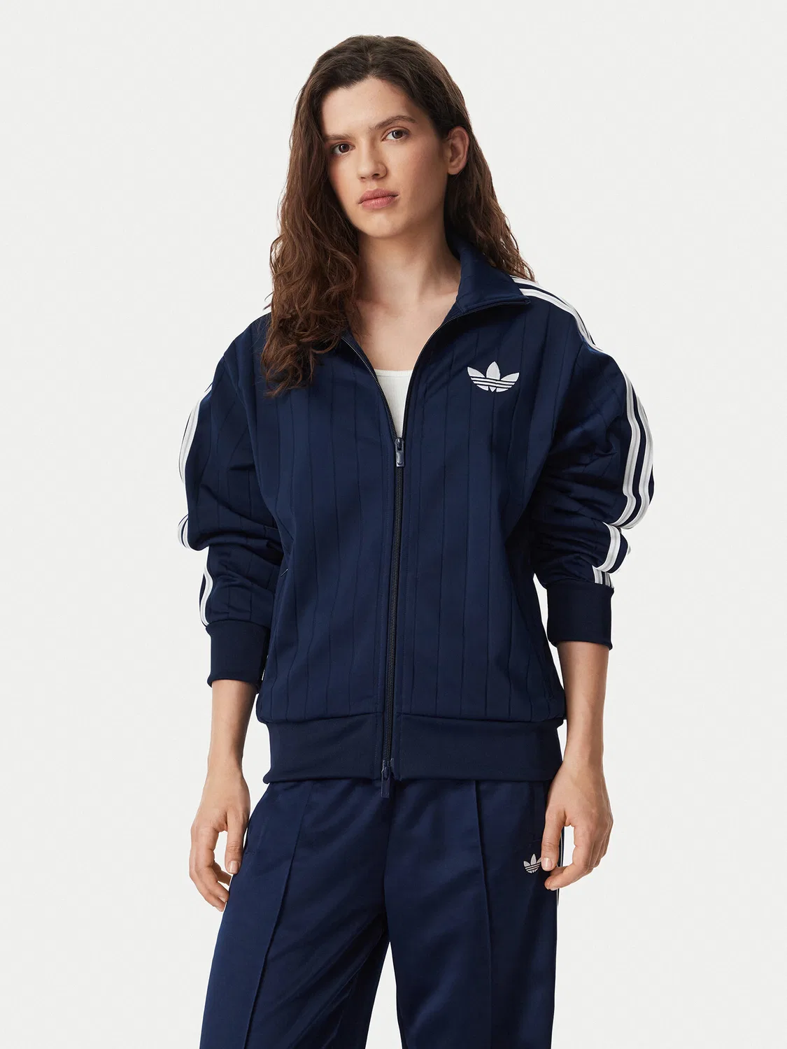 Женская толстовка стандартного кроя Pinstripe Firebrid Loose Tracktop Adidas, темно-синий