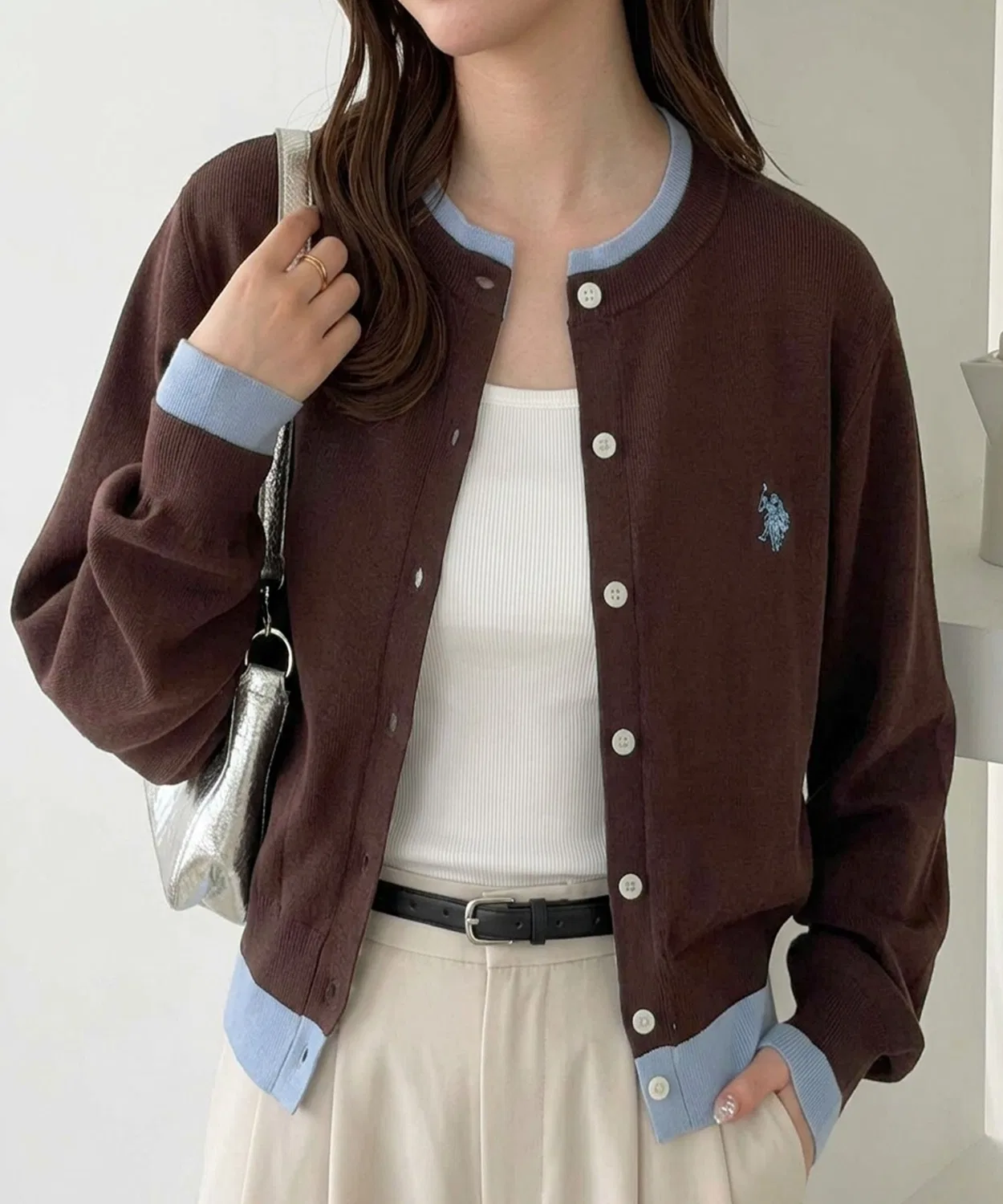Женский кардиган с имитацией многослойности, с длинным рукавомU.S. POLO ASSN., Brown