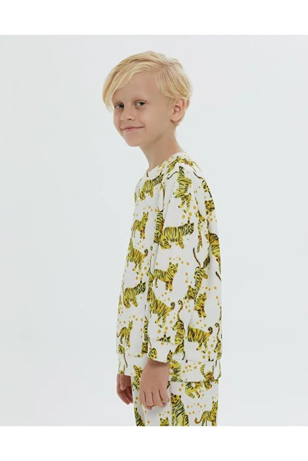 Детские свитшот для мальчиков с принтом Round Neck Tiger And Polka Dot Patterned Manimani, Original — фото 2