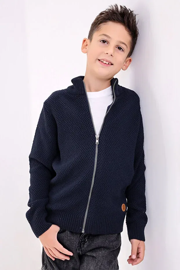 Детский вязаное кардиган для мальчиков с длинным рукавом Монако Matte, Navy Blue