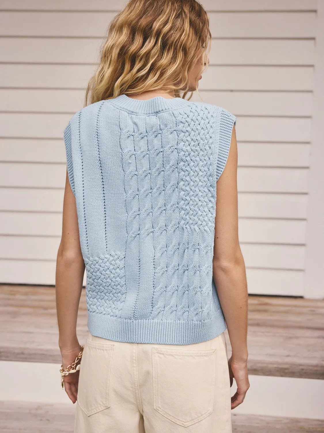 Топ Light Blue Cable Knit Tank Next, голубой — фото 4