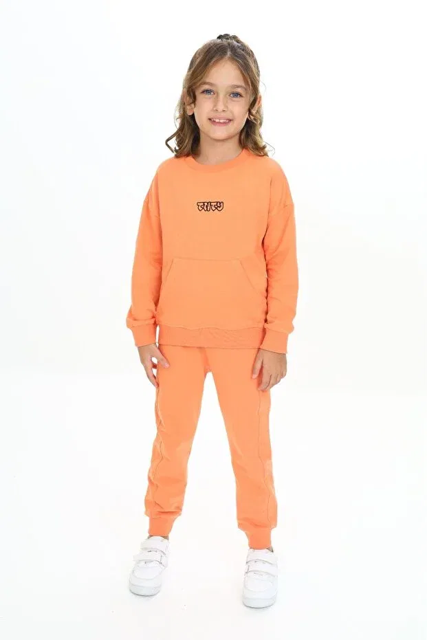 Детский комплект спортивного костюма для девочек с принтом TNTY Embroidered Toontoy, Salmon