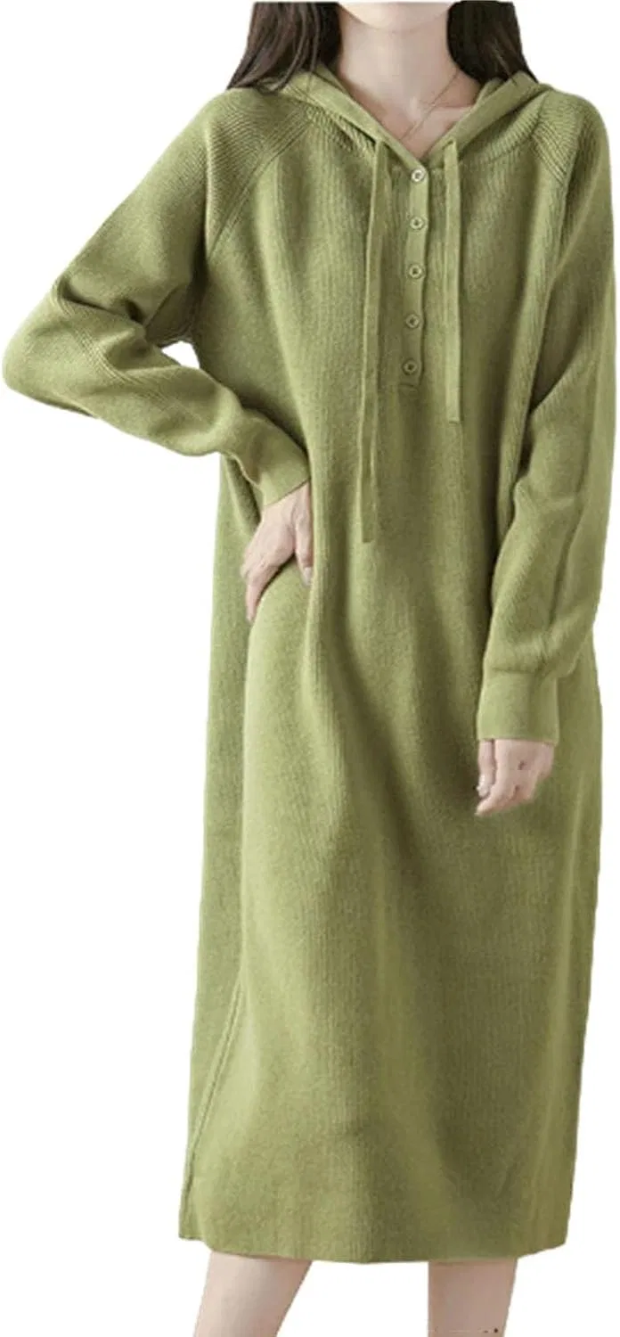 Женское свободное платье миди с капюшоном Generic, Fruit Green