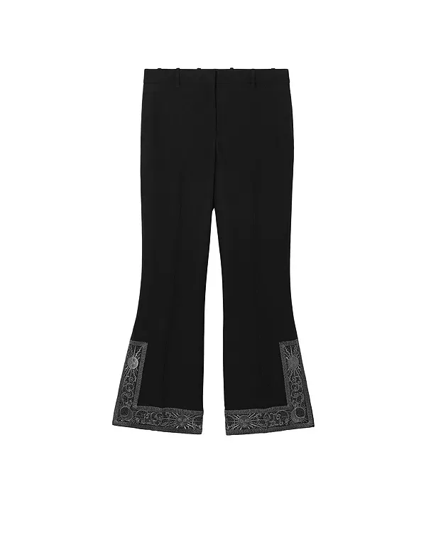Женские брюки с вышивкой Cropped Embroidered Wool Silk Flared Trousers Burberry, черный — фото 2