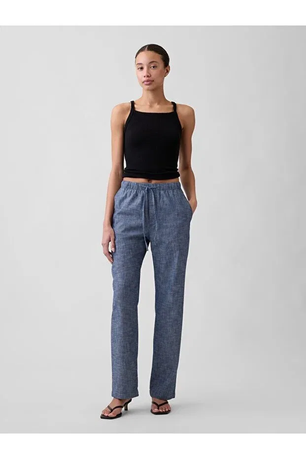 Женские прямые брюки из твила Gap, Blue-000