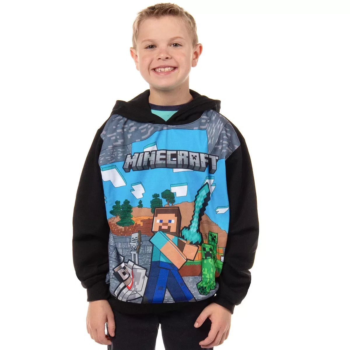 Детский пуловер с принтом Minecraft World Steve Creeper Wolf Minecraft, Black — фото 3
